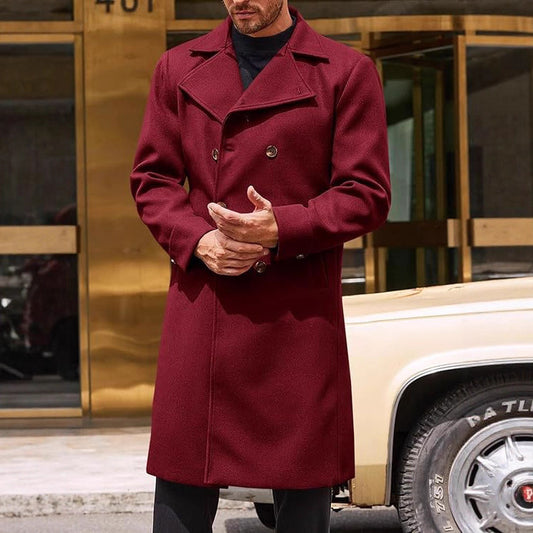 Premium Men's Thickened Wool Blend Topcoat | Double-Breasted Trench Style