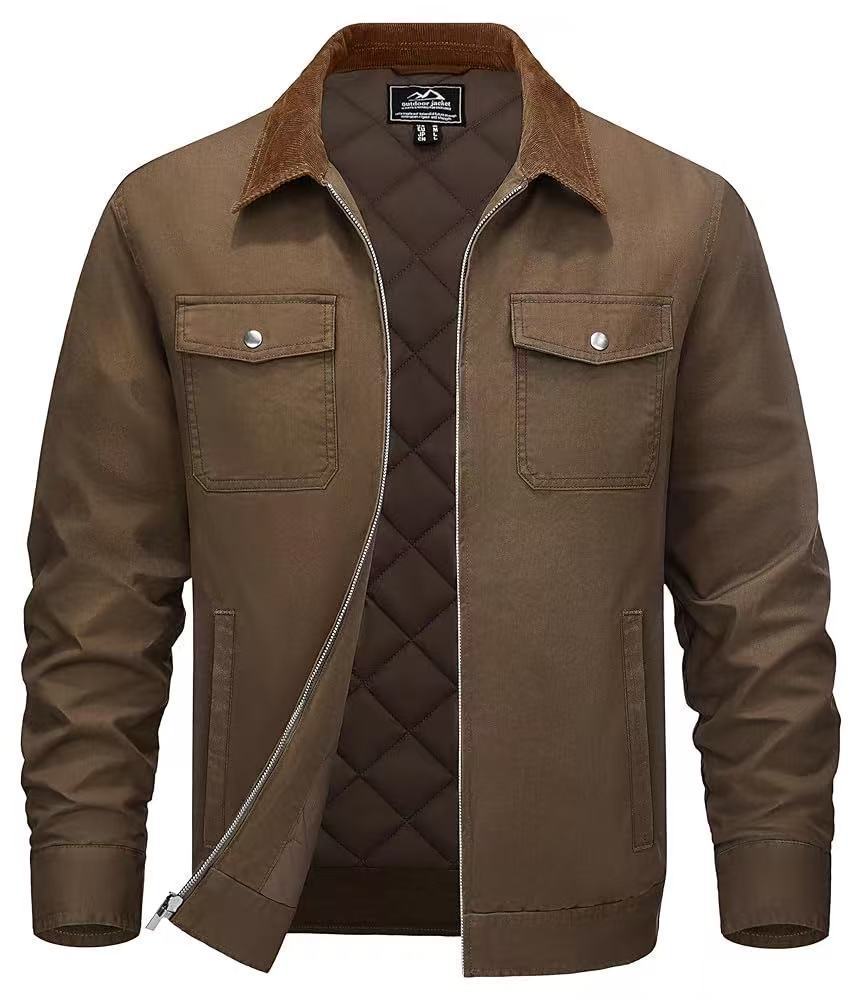 Men's Casual Cotton Padded Coat | Loose Fit, Solid Color, Polo Collar Warm Jacket