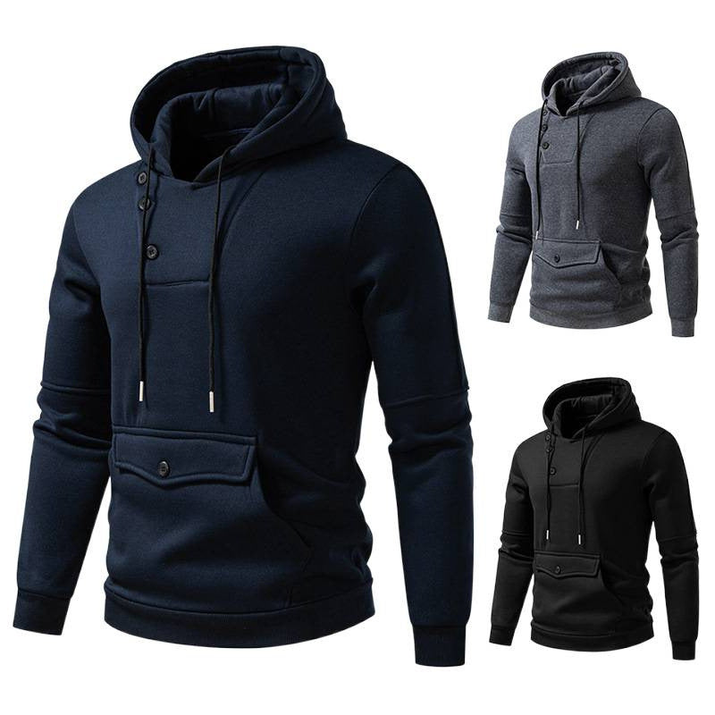 Casual Hooded Sweatshirt | Diagonal Buckle Placket Design with Large Pockets