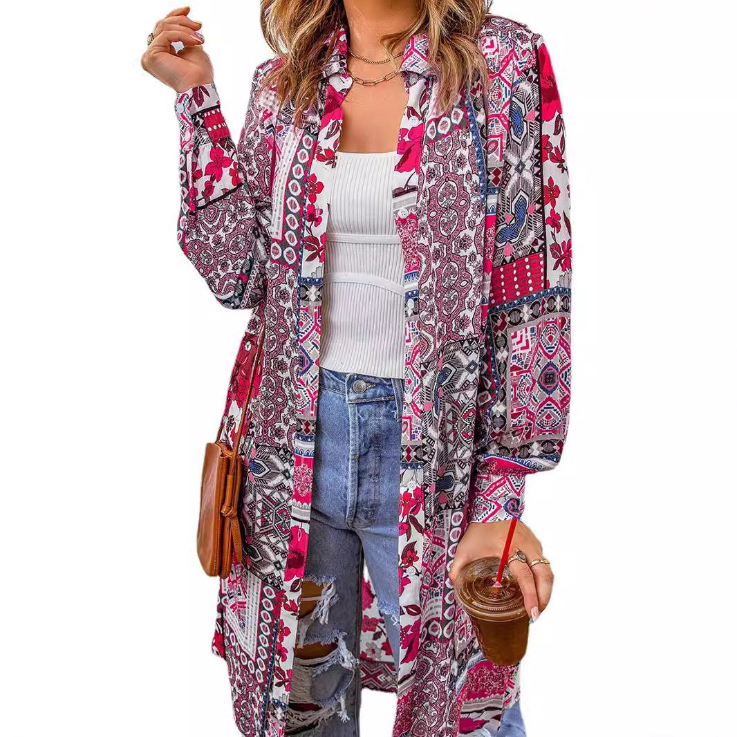 Women's Loose Bohemian Button-Up Shirt