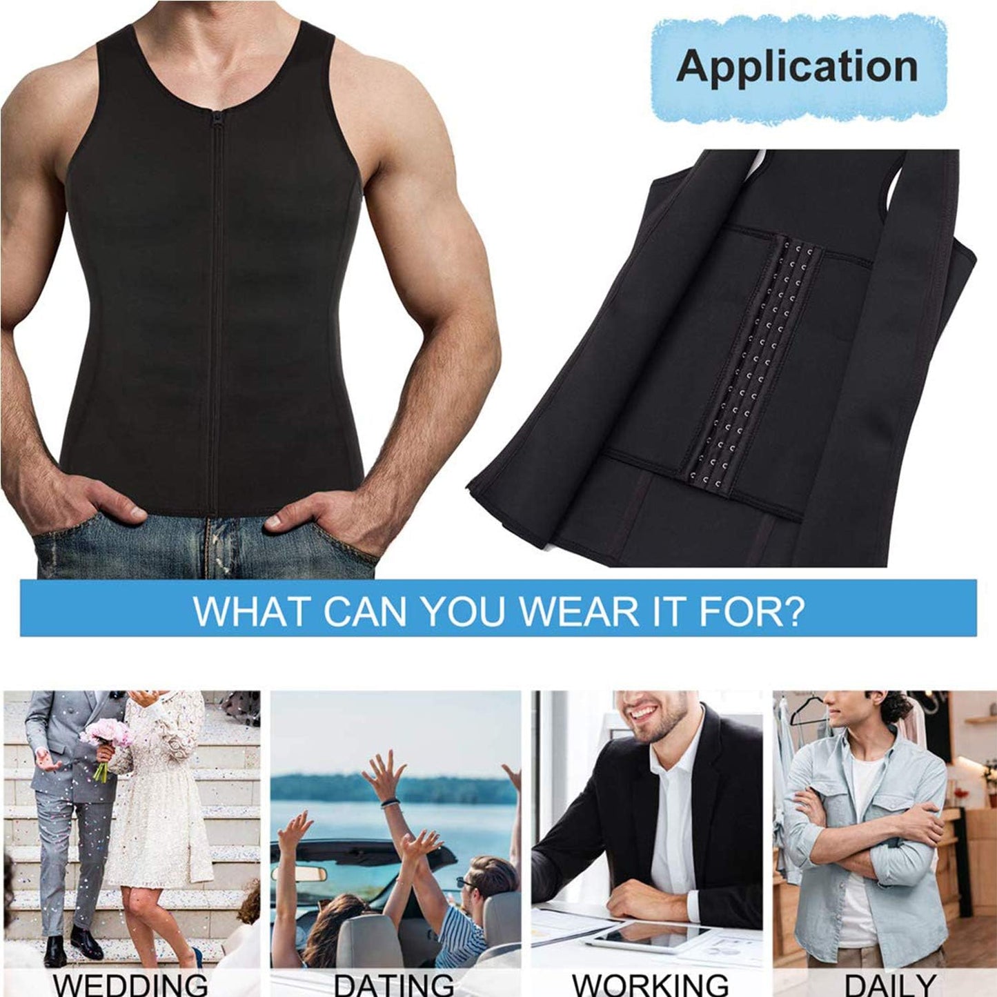 Men's Slimming Tank Top Body Shaper Compression Vest with Zipper & Back Support