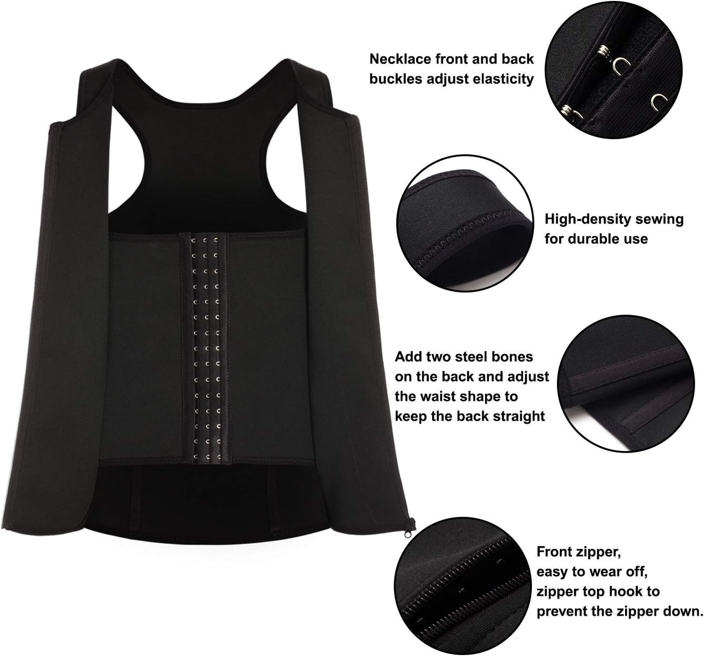 Men's Slimming Tank Top Body Shaper Compression Vest with Zipper & Back Support