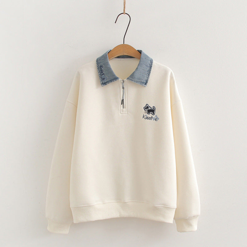 Trendy Polo Collar Stitching Pullover Sweater