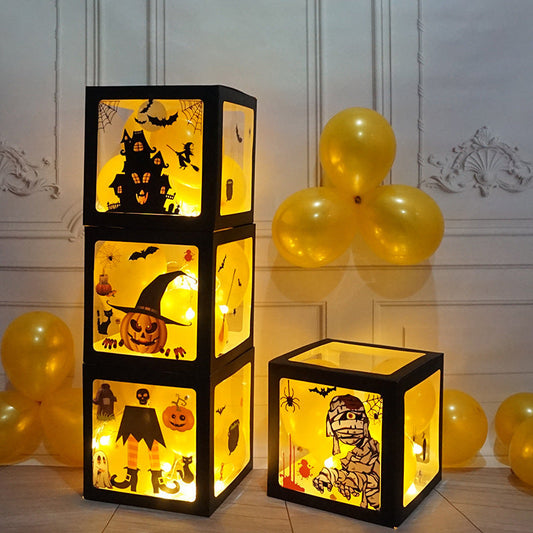 Halloween Balloon Boxes | Black Transparent Party Decoration with Ghost & Pumpkin Stickers