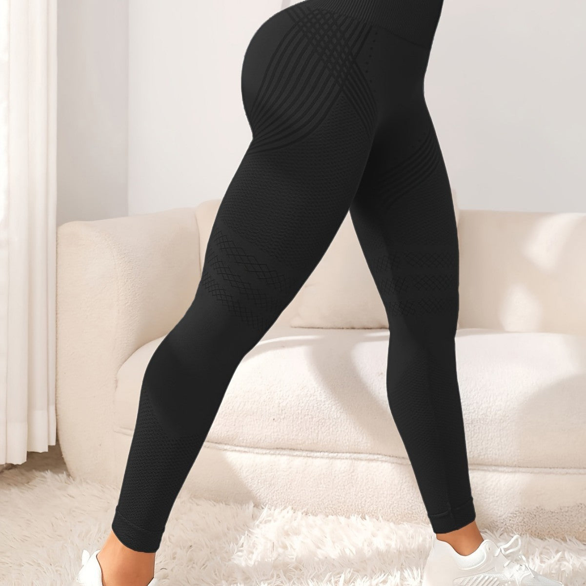 Women's Solid High Waist Striped Yoga Pants