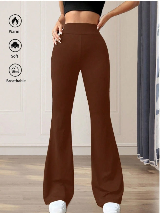 Solid Color Casual Women's High Waist Yoga Bootcut Trousers