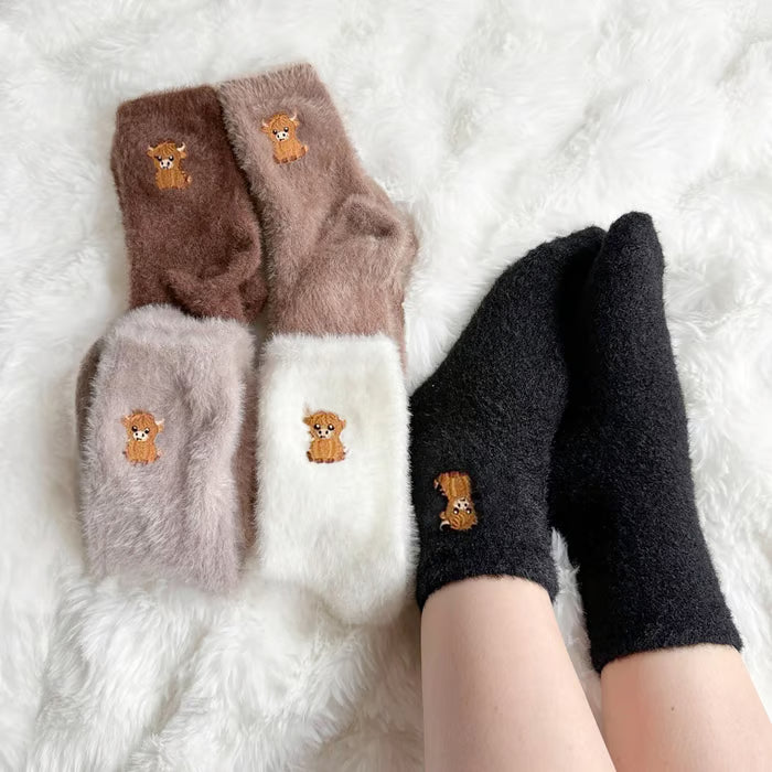 Fuzzy Highland Cow Socks