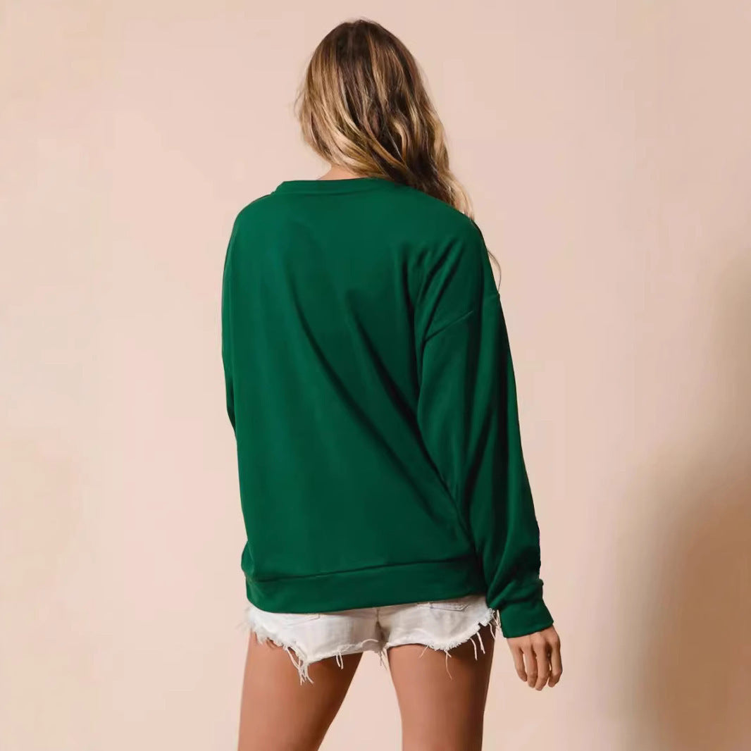 Women's Festive Sequin Christmas House Pullover Sweater