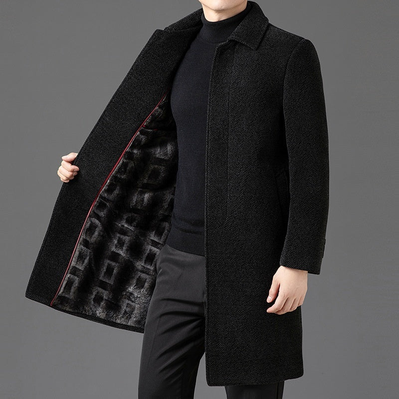 Deluxe Men's Wool Coat | Warm Velvet Lined Lapel Winter Overcoat