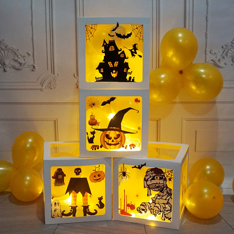 Halloween Balloon Boxes | Black Transparent Party Decoration with Ghost & Pumpkin Stickers