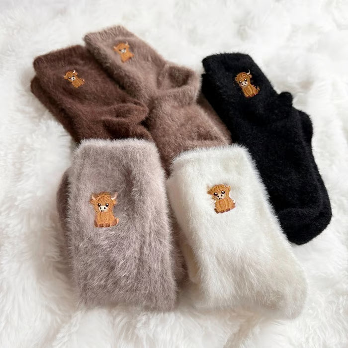 Fuzzy Highland Cow Socks