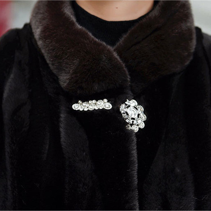 Women's Warm Long Faux Mink & Leather Jacket