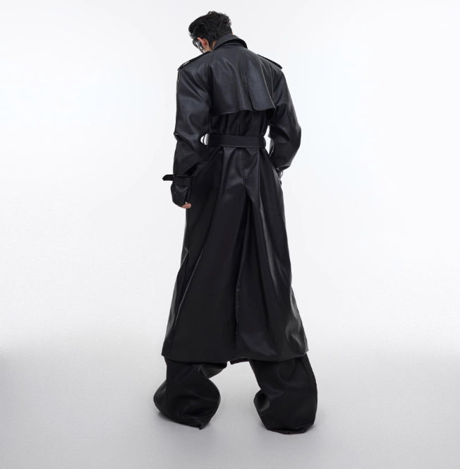 Trendy PU Leather Coat | Split Padded Shoulder Deconstructed Profile Jacket