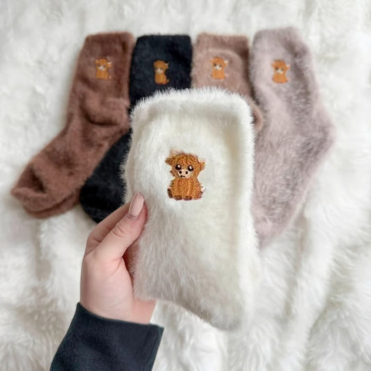 Fuzzy Highland Cow Socks