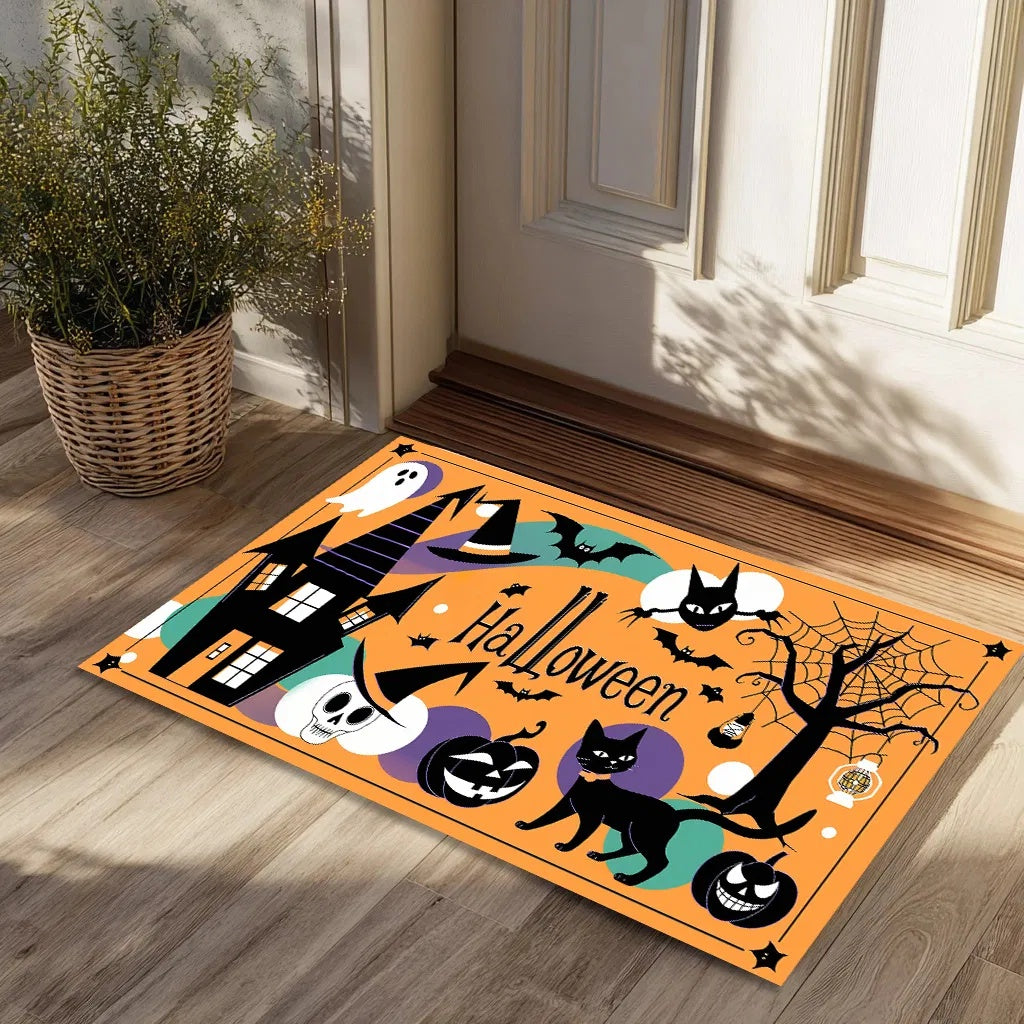 Halloween Pumpkin Ghost Doormat | Non-Slip Absorbent Home Decor Rug