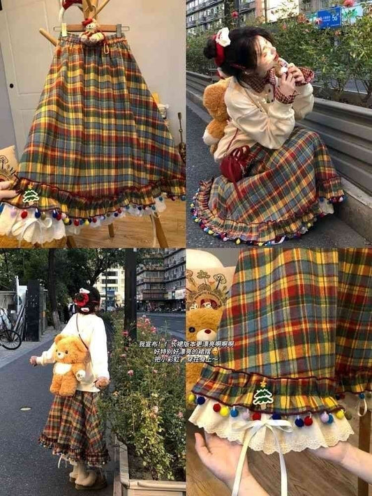 Women's Christmas Retro Color Plaid Skirt