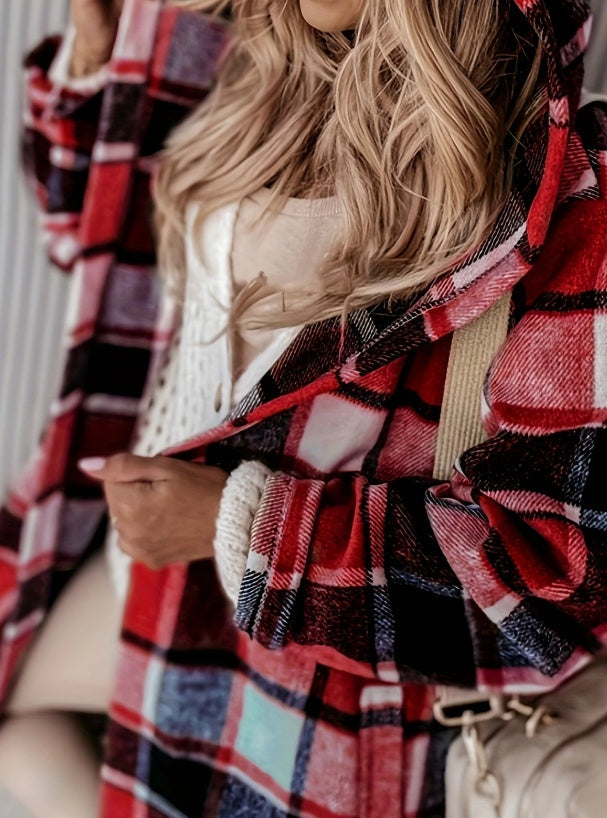 Plaid Hooded Jacket with Pocket Detail