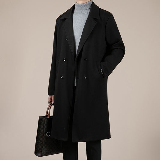 Stylish Korean Wool Coat for Men | Autumn/Winter Mid-Length Lapel Trench