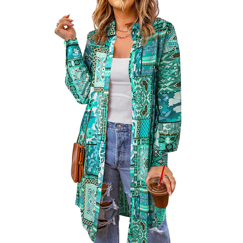 Women's Loose Bohemian Button-Up Shirt