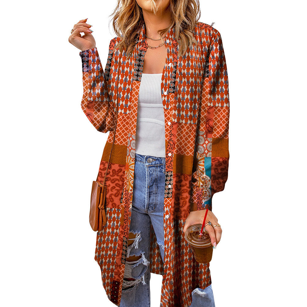 Women's Loose Bohemian Button-Up Shirt