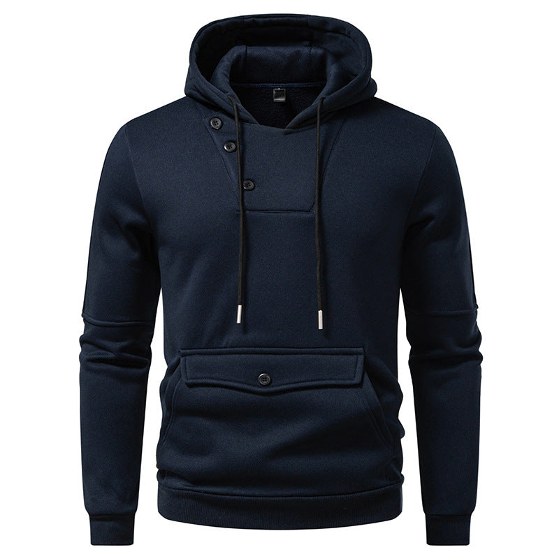 Casual Hooded Sweatshirt | Diagonal Buckle Placket Design with Large Pockets