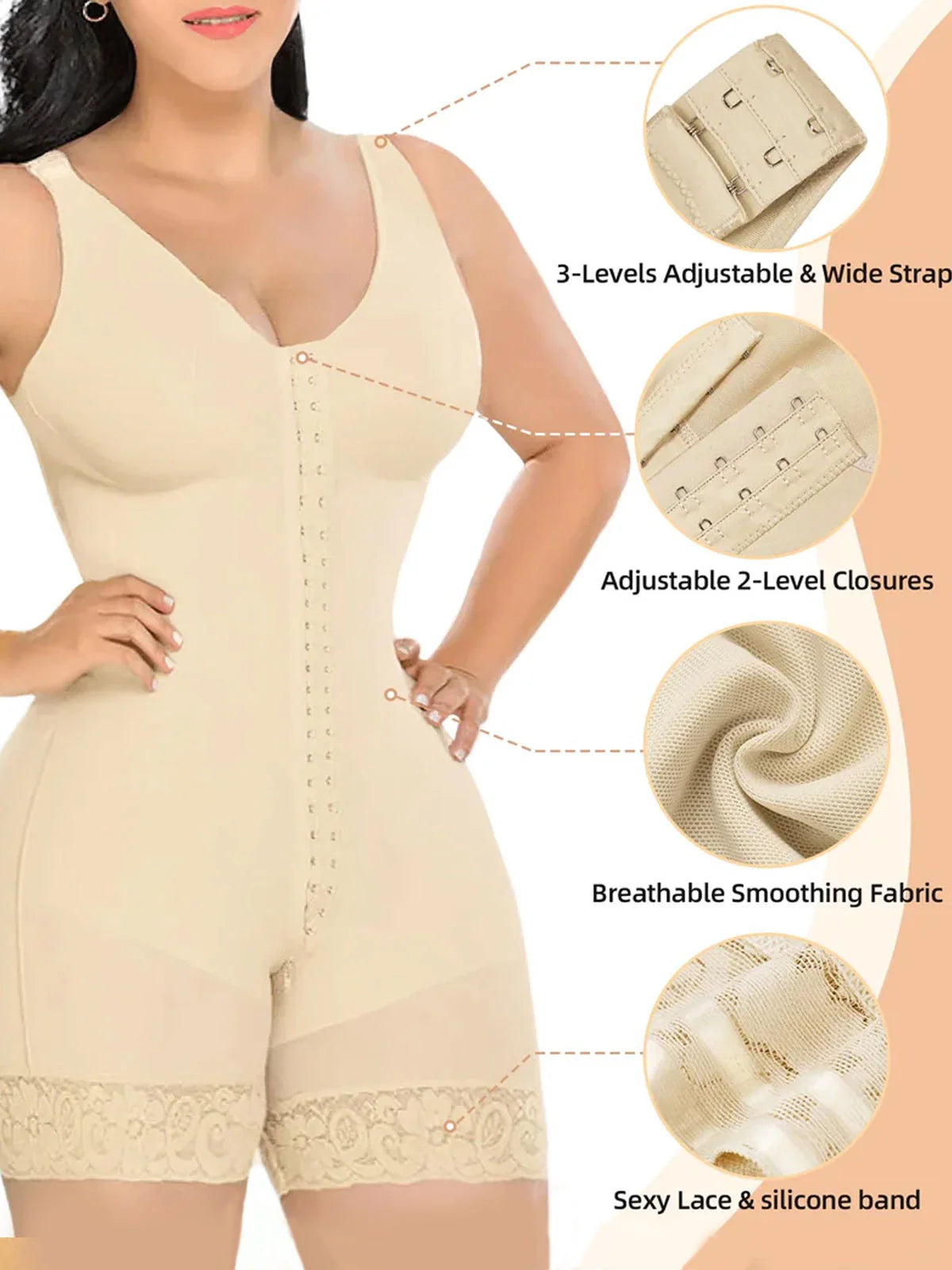 Women's Post-Surgery Body Shaper Full Body Shaper with Zipper & Butt Lift